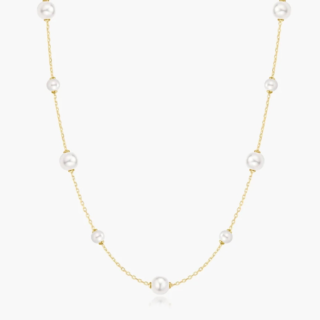 Gold Alternating Shell Pearl Station Necklace N079-03G