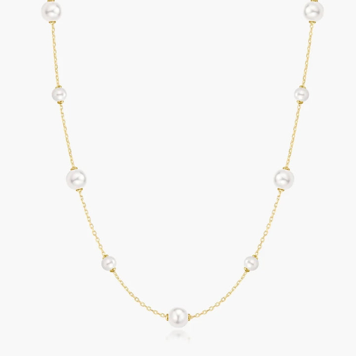 Gold Alternating Shell Pearl Station Necklace N079-03G