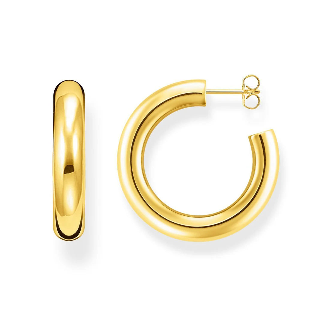 THOMAS SABO CHUNKY HOOP EARRINGS - Medium Gold Plated TCR636Y