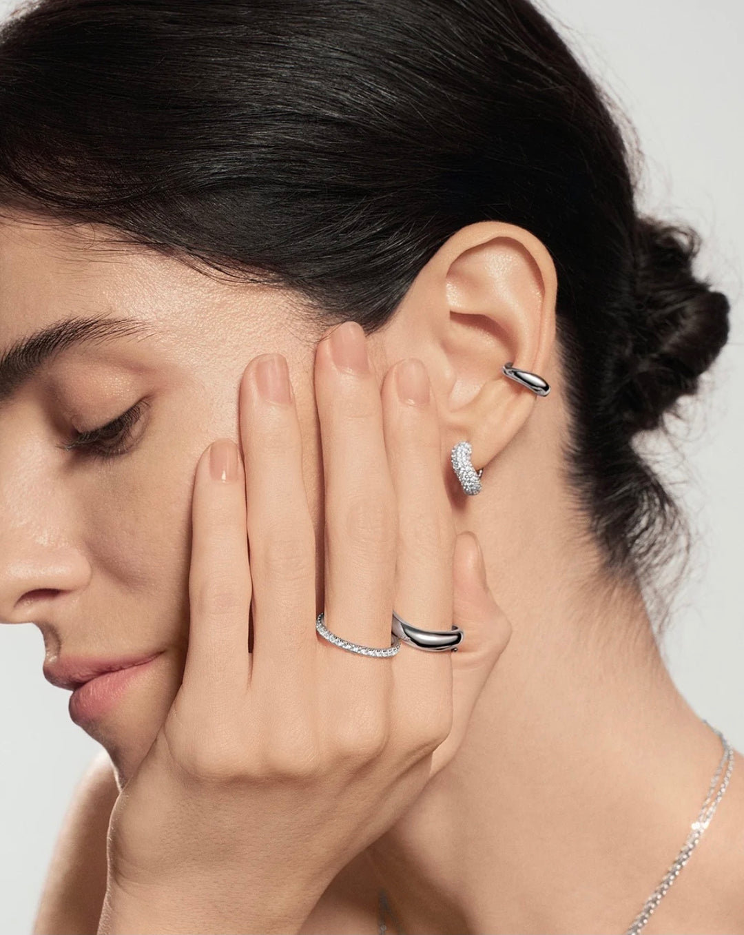 Ania Haie Silver Chunky Pave Wave Huggie Hoop Earrings E079-14H