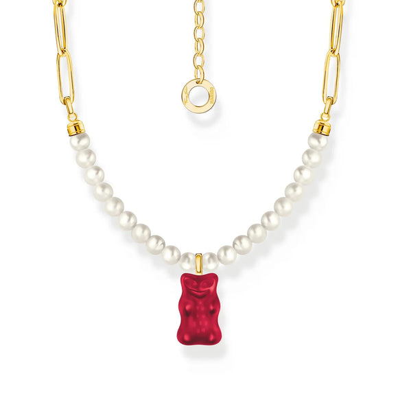Thomas Sabo Gold-plated Link necklace with Strawberry Red Goldbear & Freshwater Pearl TKE2207REY