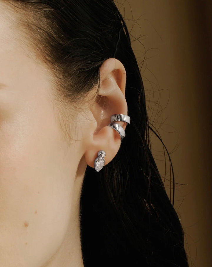 Ania Haie Silver Bezel Inverted Teardrop & Round Stud Earrings E076-04H