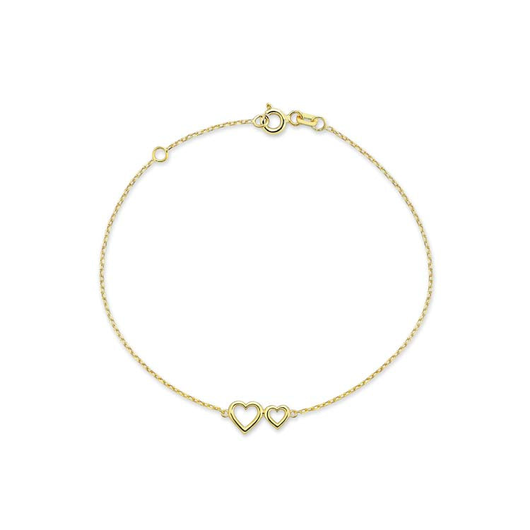 9K Yellow Gold Petite Hearts Bracelet 17-19cm