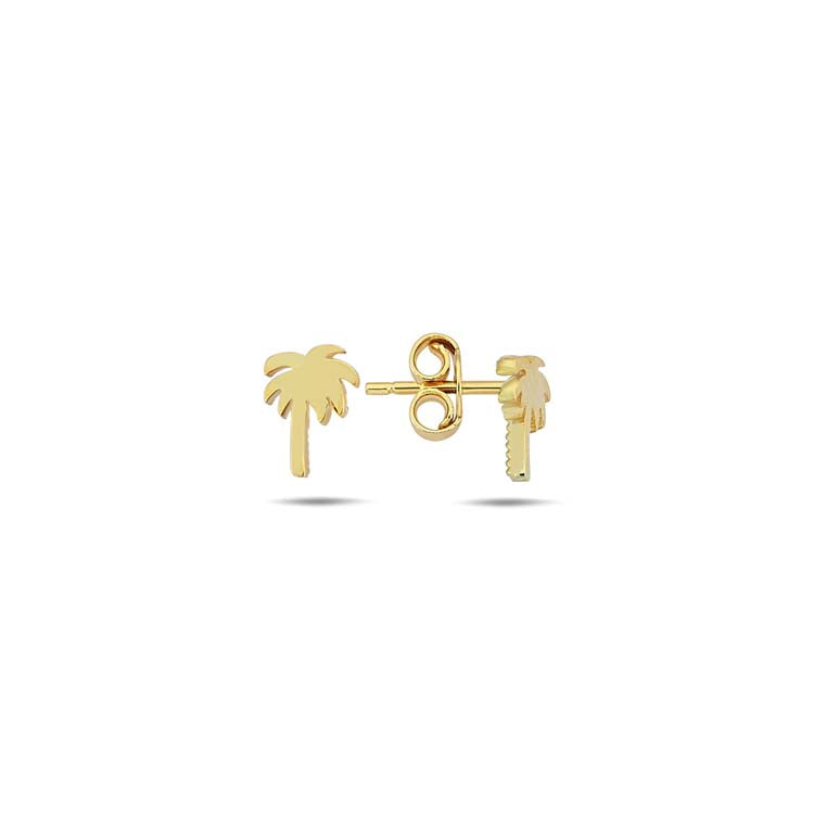 9K Yellow Gold Palm Tree Stud Earrings