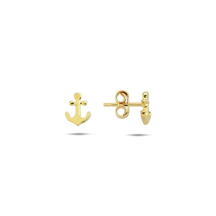 9K Yellow Gold Anchor Stud Earrings