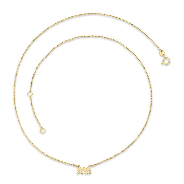 9K Yellow Gold Aquarius Zodiac Necklace 40-45cm