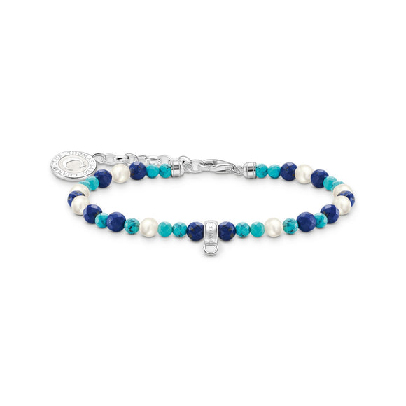 THOMAS SABO Member Charm Bracelet with White Pearls & Blue Beads TA2141TU