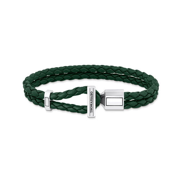 THOMAS SABO Double Bracelet with Braided, Green Leather TA2148GR