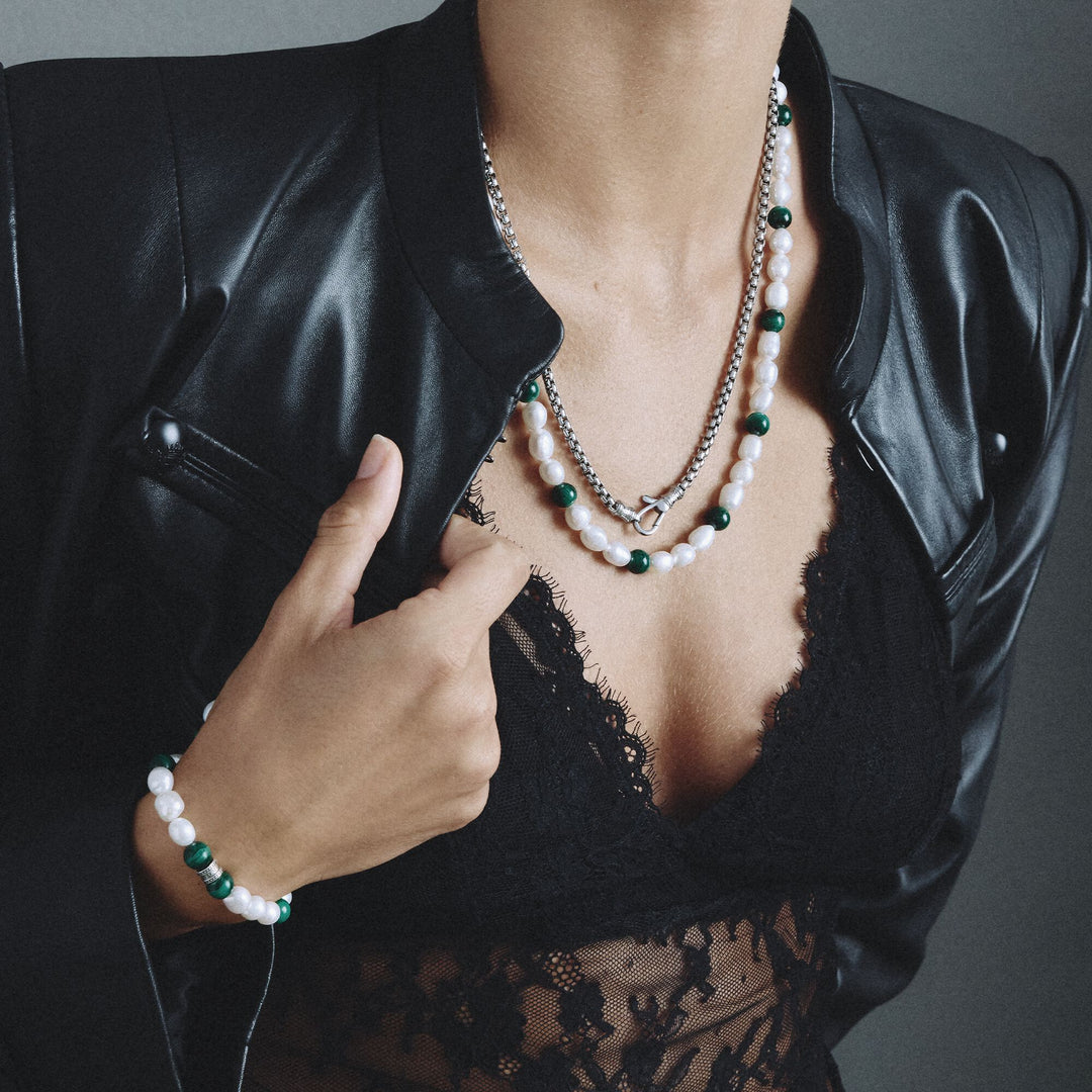 Thomas Sabo Stainless Steel Malachite and Freshwater Pearl Bracelet TA2255SGR