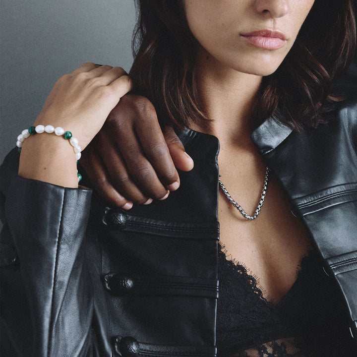 Thomas Sabo Stainless Steel Malachite and Freshwater Pearl Bracelet TA2255SGR