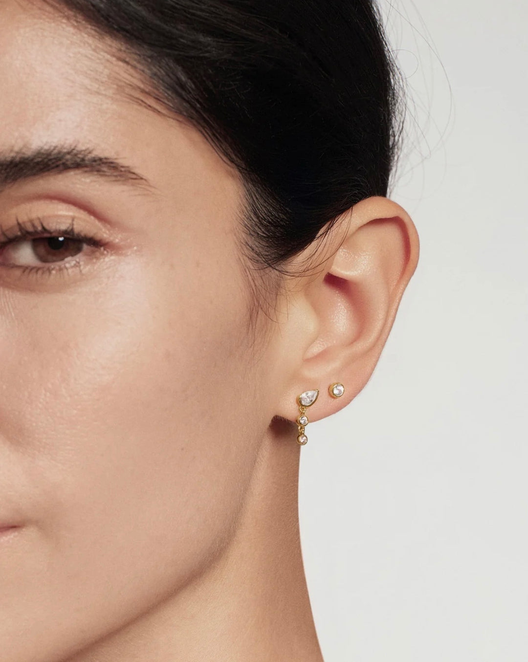 Ania Haie Gold Teardrop & Bezel Round Dangle Stud Earrings E076-03G