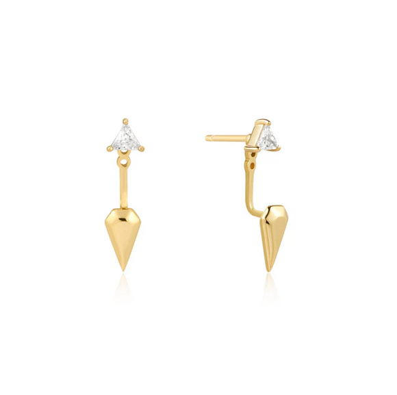 Ania Haie Gold Triangle Cubic Zirconia Geometric Stud Ear Jackets E059-11G