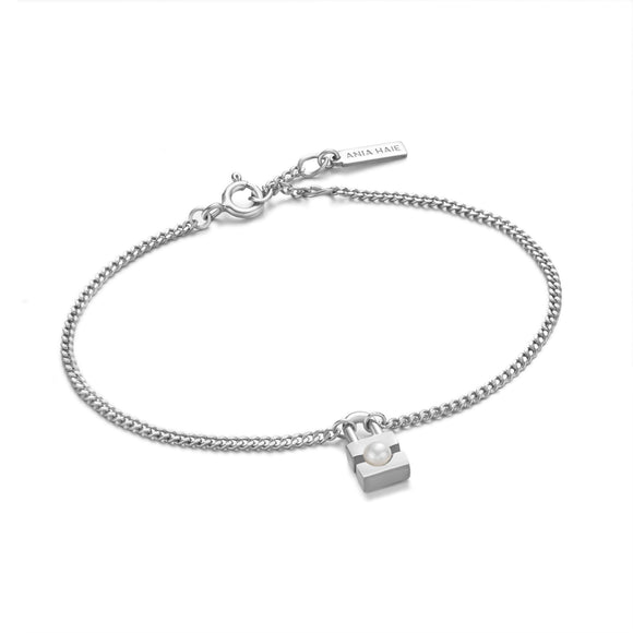 Ania Haie Silver Pearl Padlock Bracelet B054-01H
