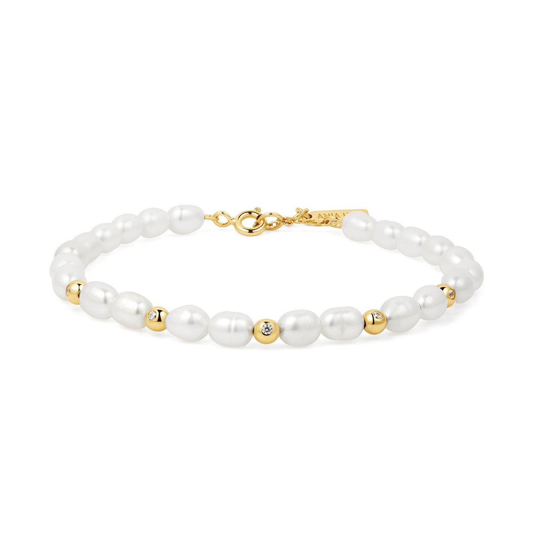 Ania Haie Gold Freshwater Pearl and White Cubic Zirconia Bezel Set Bracelet B058-05G