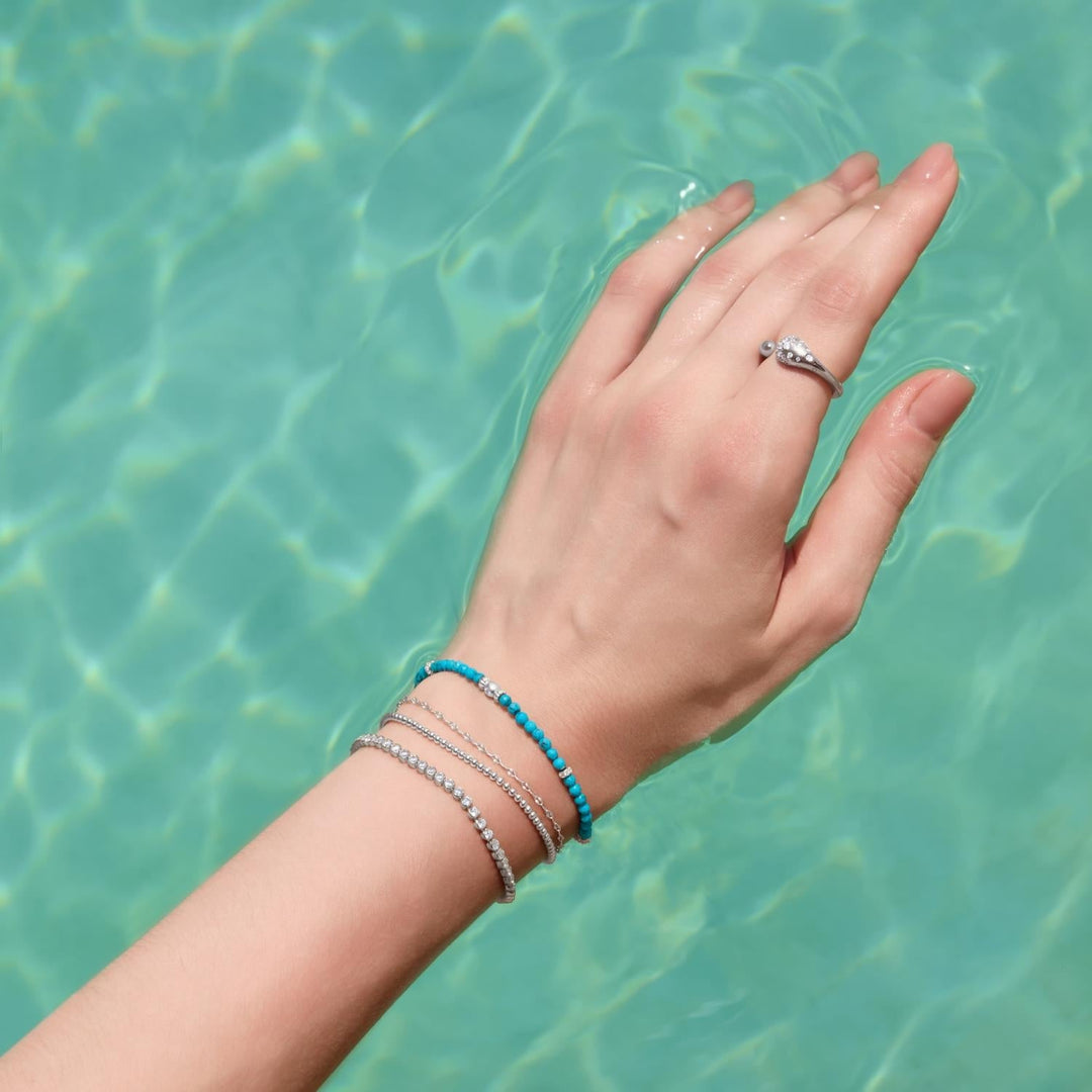 Ania Haie Silver Lab-Created Turquoise Beaded Bracelet B073-03H