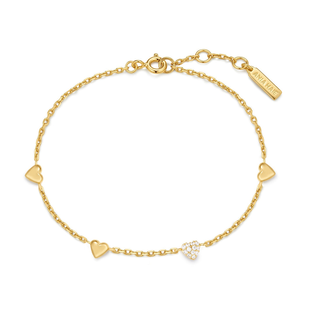 Ania Haie Gold Pave Puffed Heart Station Bracelet B074-06G
