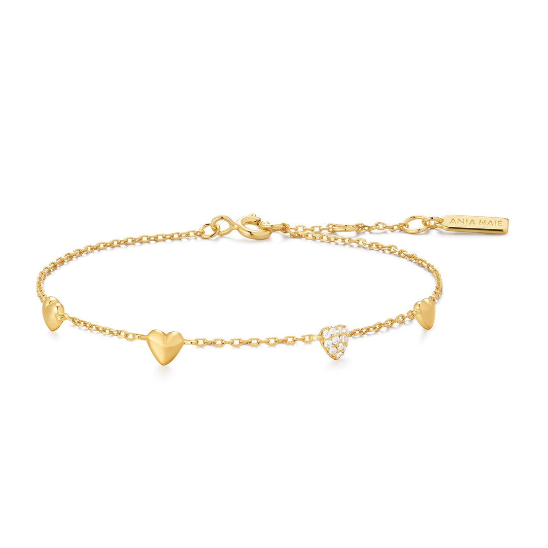 Ania Haie Gold Pave Puffed Heart Station Bracelet B074-06G