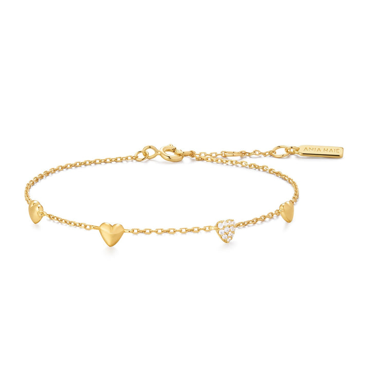 Ania Haie Gold Pave Puffed Heart Station Bracelet B074-06G