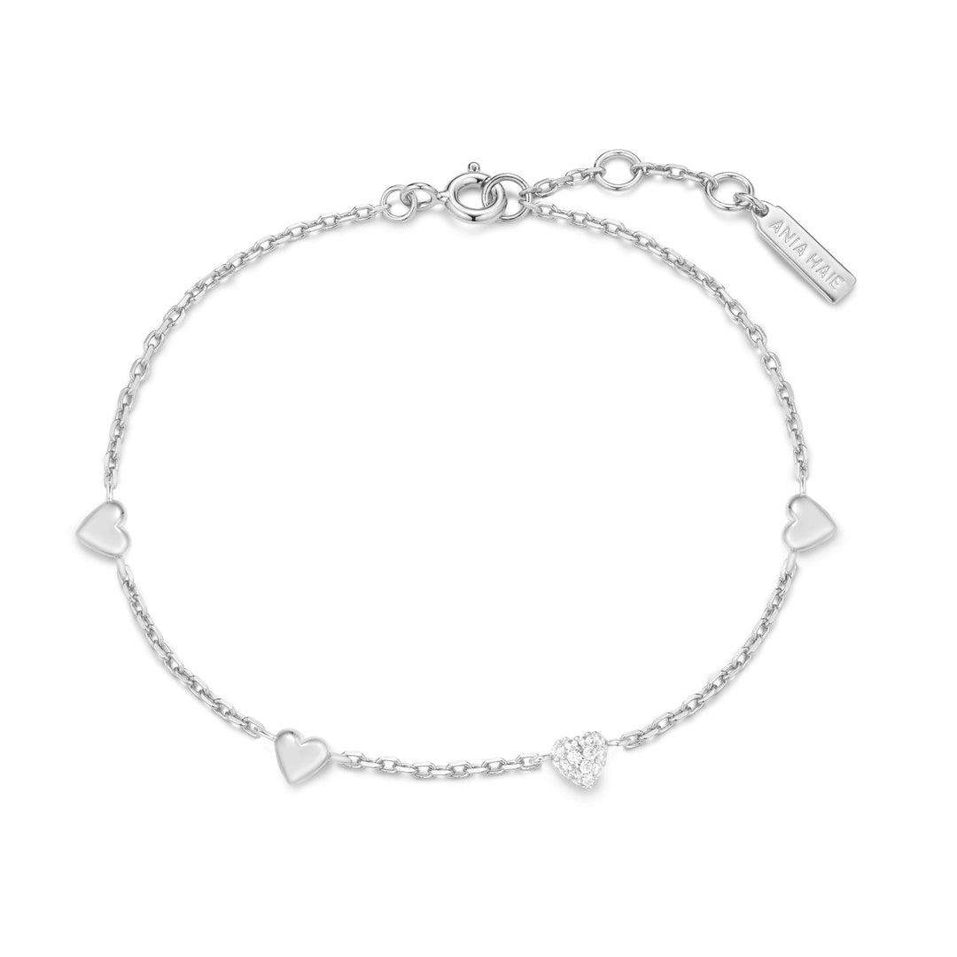 Ania Haie Silver Pave Puffed Heart Station Bracelet B074-06H