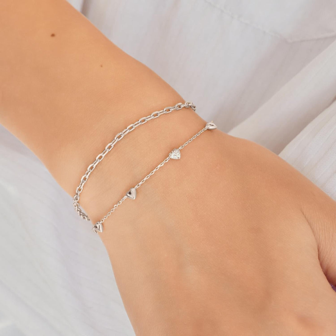 Ania Haie Silver Pave Puffed Heart Station Bracelet B074-06H
