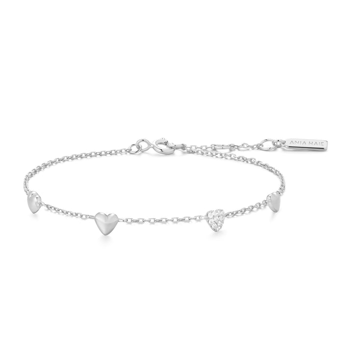 Ania Haie Silver Pave Puffed Heart Station Bracelet B074-06H