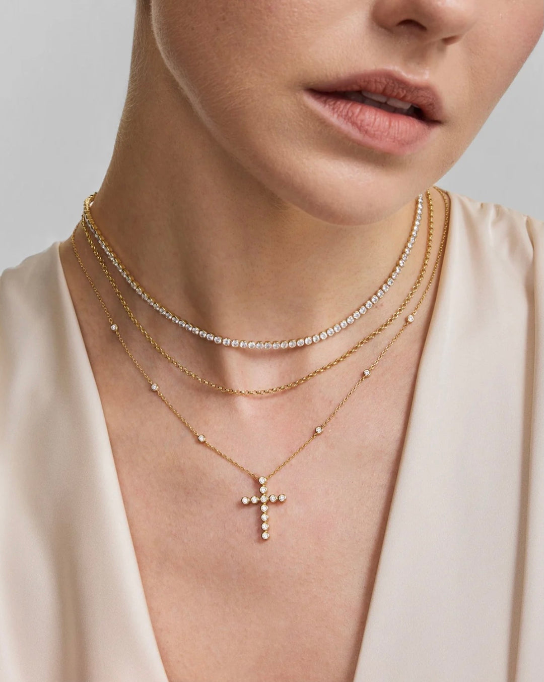 Ania Haie Gold Bezel-Set Station Necklace with Cross Pendant N076-08G