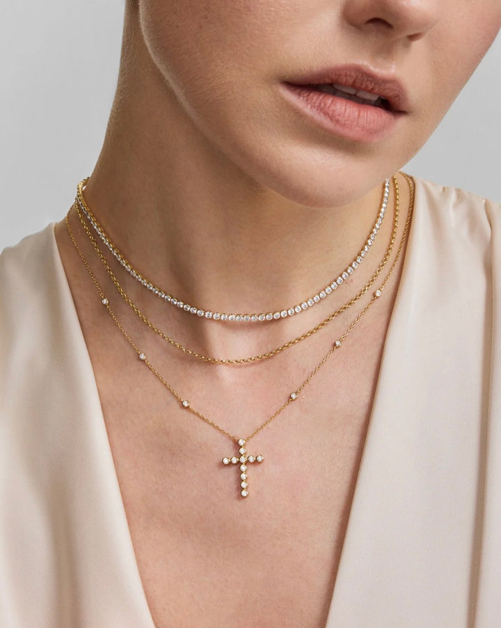 Ania Haie Gold Bezel-Set Station Necklace with Cross Pendant N076-08G