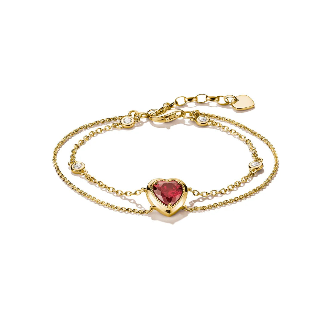THOMAS SABO Two-Row Bracelet with Red Heart Stone Gold TA2222REY