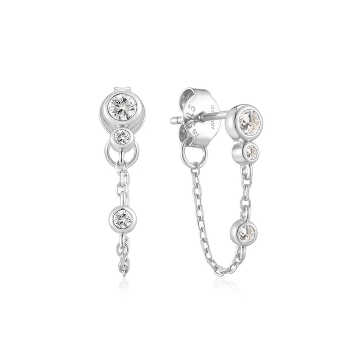 Ania Haie Silver Bezel-Set Drop Chain Stud Earrings E075-16H