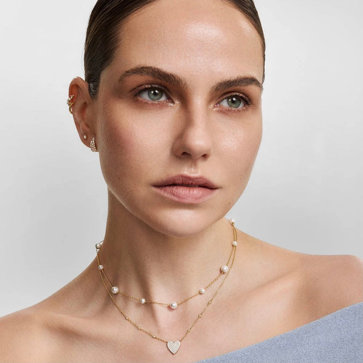 Gold Alternating Shell Pearl Station Necklace N079-03G