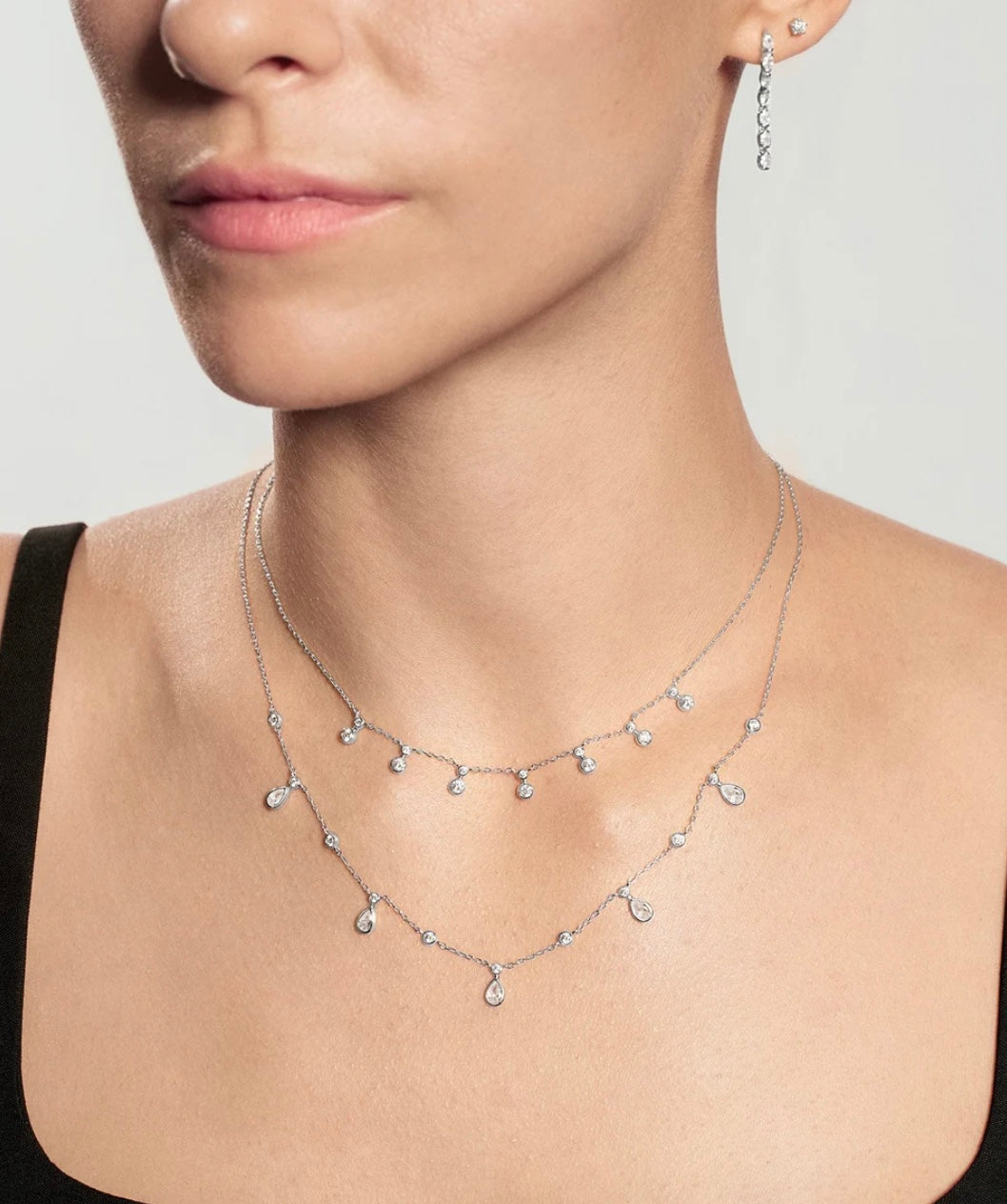 Ania Haie Silver Bezel Round & Teardrop Drop Station Necklace N076-09H