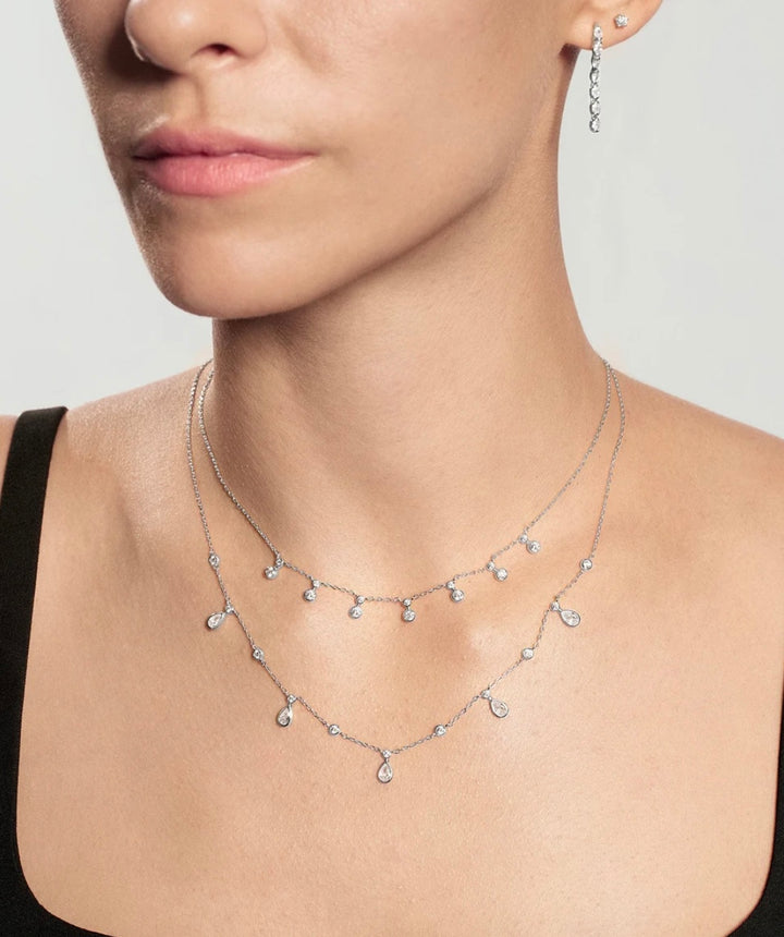 Ania Haie Silver Bezel Round & Teardrop Drop Station Necklace N076-09H