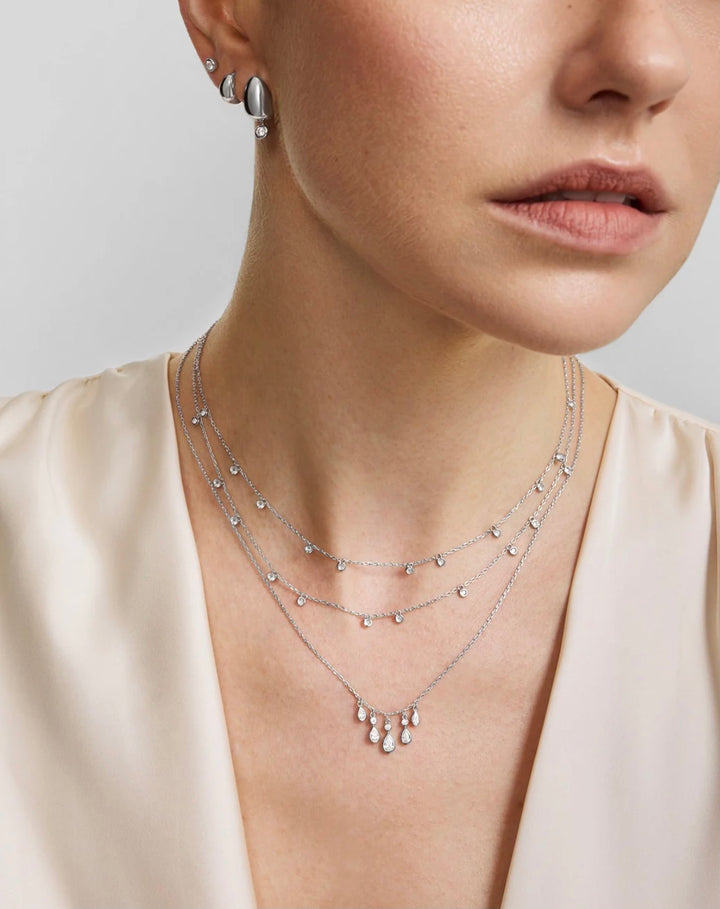 Ania Haie Silver Bezel-Set Teardrop Cascade Necklace N076-04H