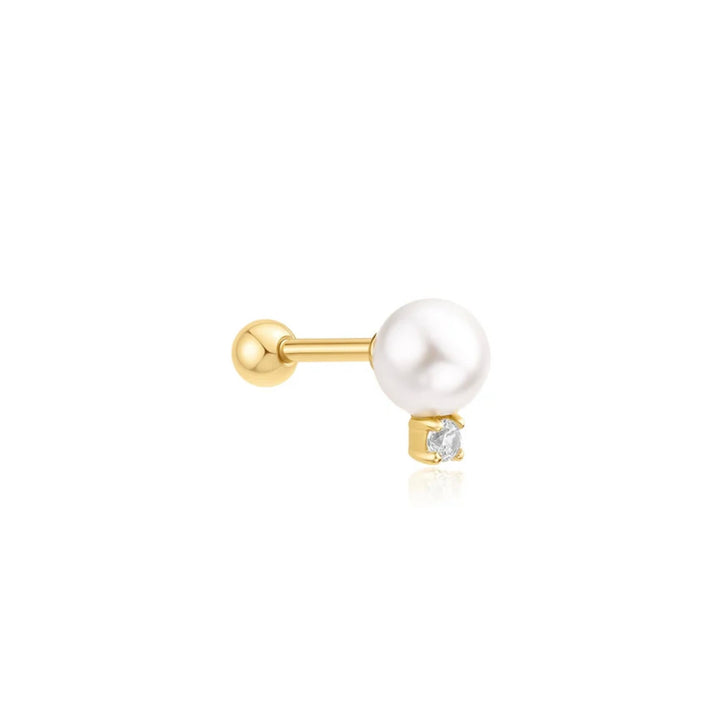Ania Haie Gold Shell Pearl with Sparkling Accent Barbell Single Earring E070-14G