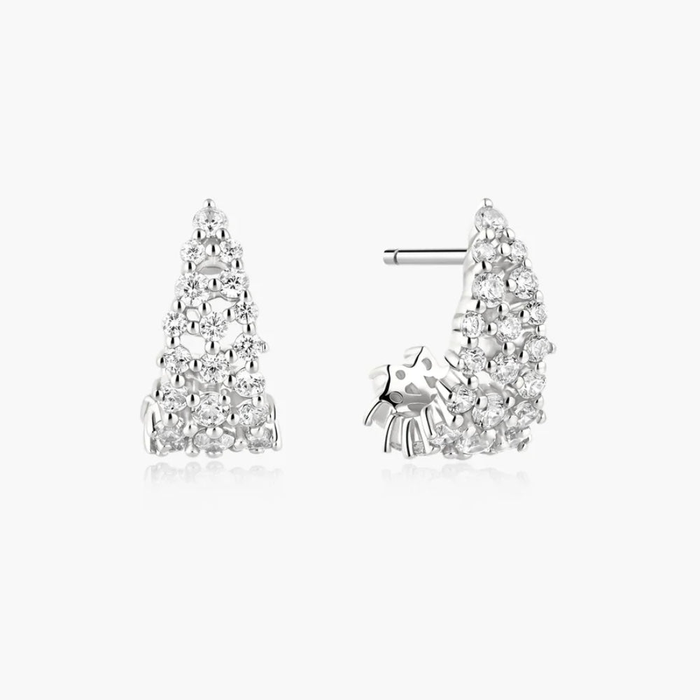 Ania Haie Silver Pave Openwork Curved Stud Hoop Earrings E079-07H