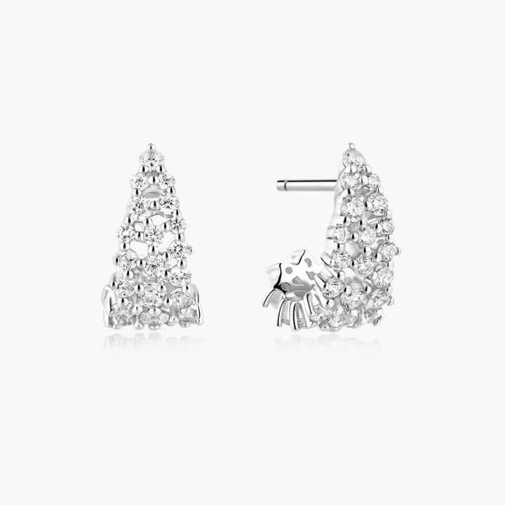 Ania Haie Silver Pave Openwork Curved Stud Hoop Earrings E079-07H