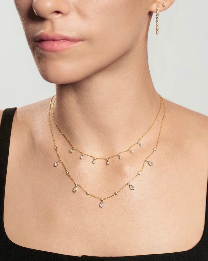 Ania Haie Gold Bezel Round & Teardrop Drop Station Necklace N076-09G