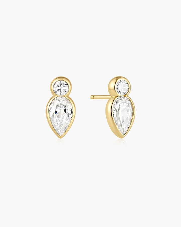 Ania Haie Gold Bezel Inverted Teardrop & Round Stud Earrings E076-04G