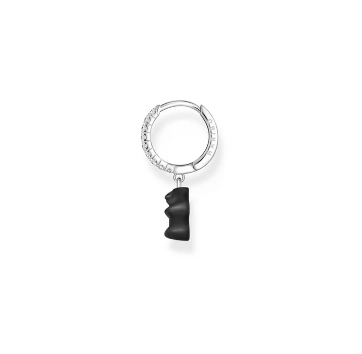 THOMAS SABO Single Hoop Earring with Black Goldbears Pendant & Zirconia TCR726B