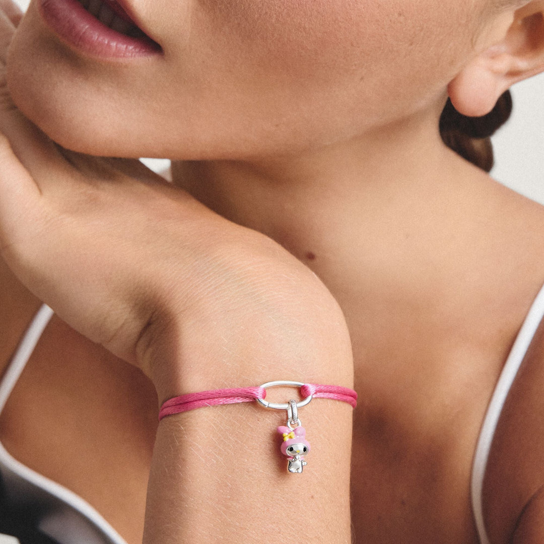 Thomas Sabo Pink Textile Charm Club Bracelet with Silver-Plated Clasp TC1210MPI