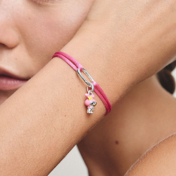 Thomas Sabo Pink Textile Charm Club Bracelet with Silver-Plated Clasp TC1210MPI