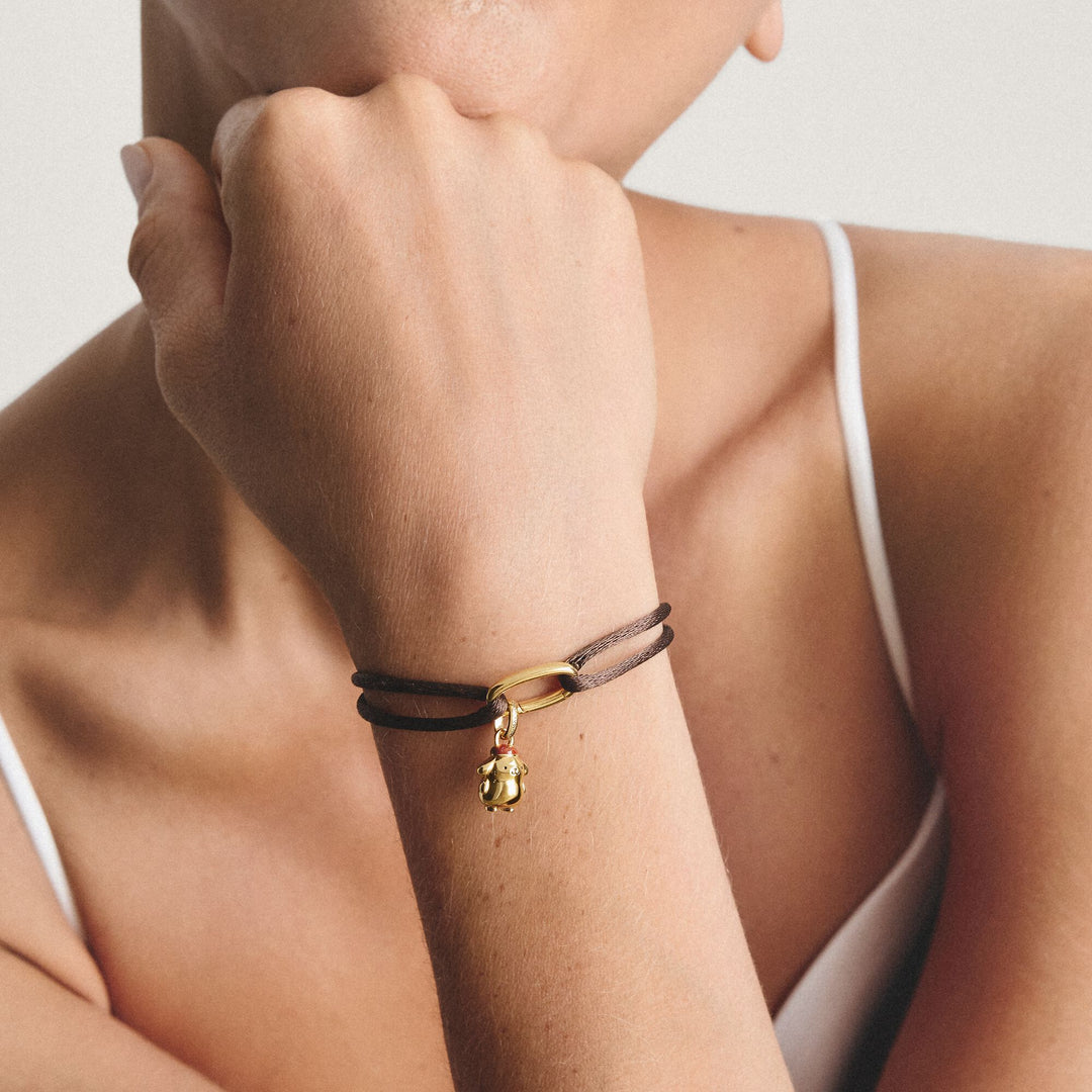 Thomas Sabo Brown Textile Charm Club Bracelet with Gold-Tone Clasp TC1210MBRY