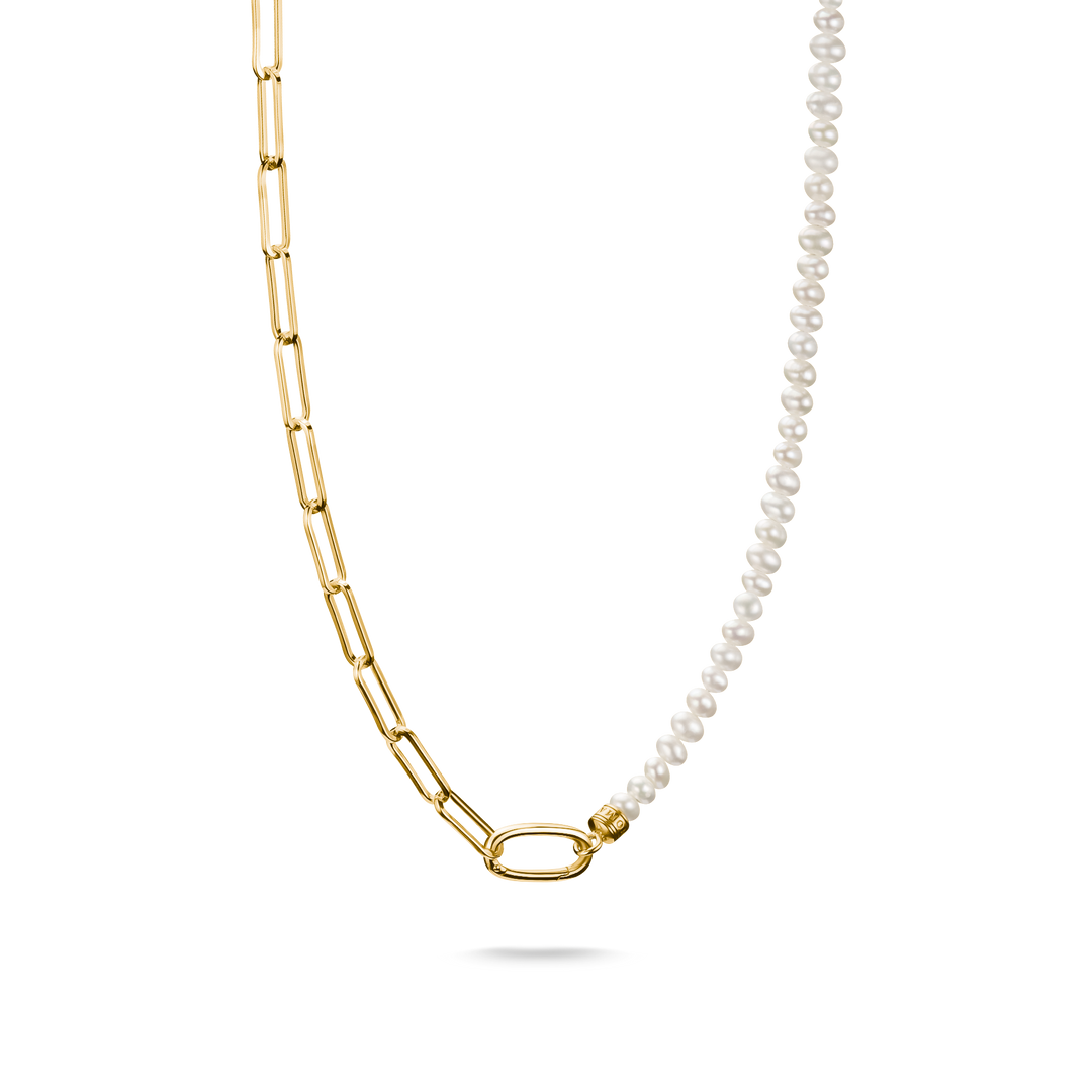 THOMAS SABO Connect Charm Necklace Paperclip with Pearls Gold