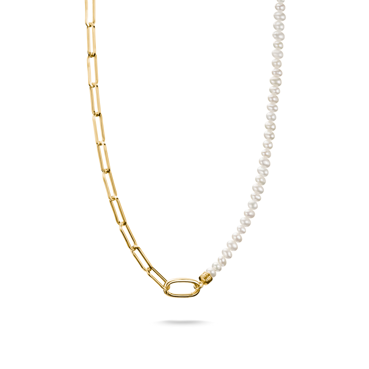 THOMAS SABO Connect Charm Necklace Paperclip with Pearls Gold