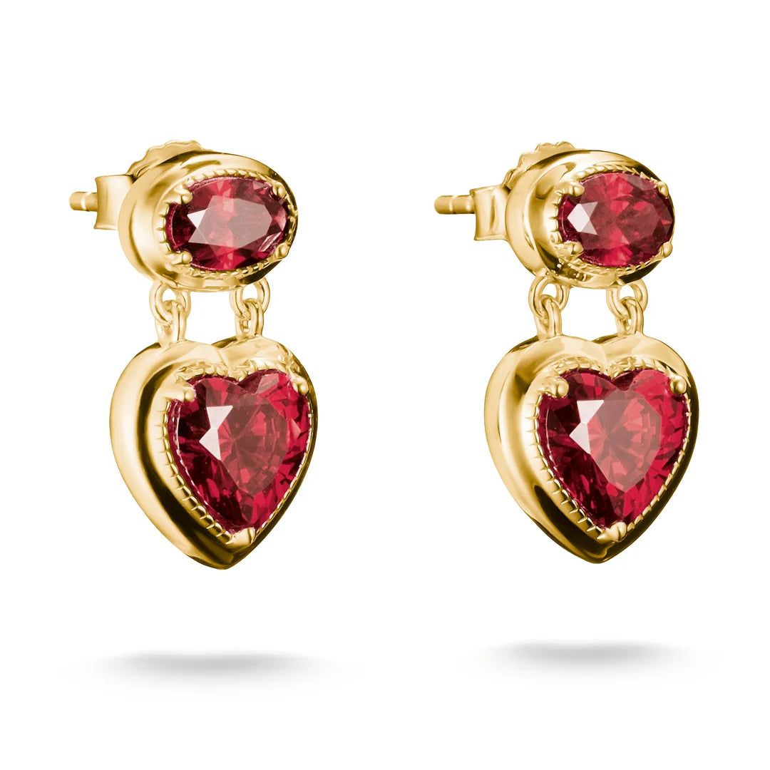THOMAS SABO Stud Earrings with Red Heart Stones Gold TH2340REY