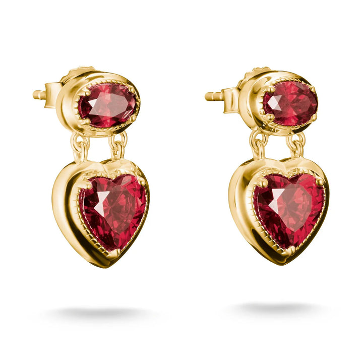 THOMAS SABO Stud Earrings with Red Heart Stones Gold TH2340REY