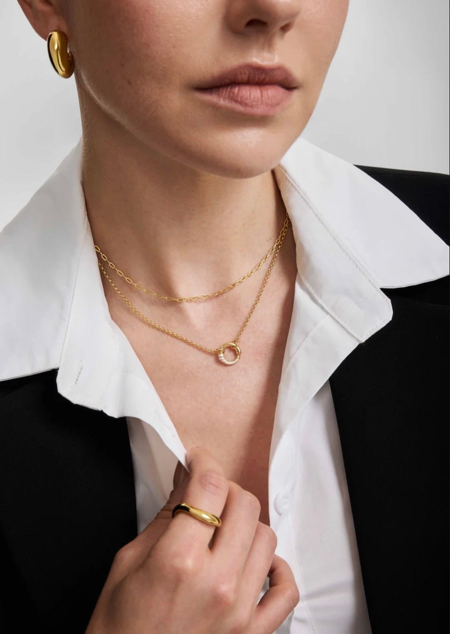 ANIA HAIE Gold Half Pavé & Polish Hoop 43cm Necklace N078-03G