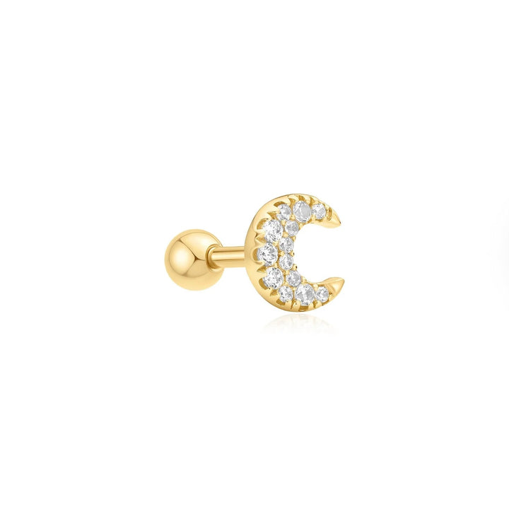 Ania Haie Gold Pave Crescent Moon Barbell Single Earring E070-07G