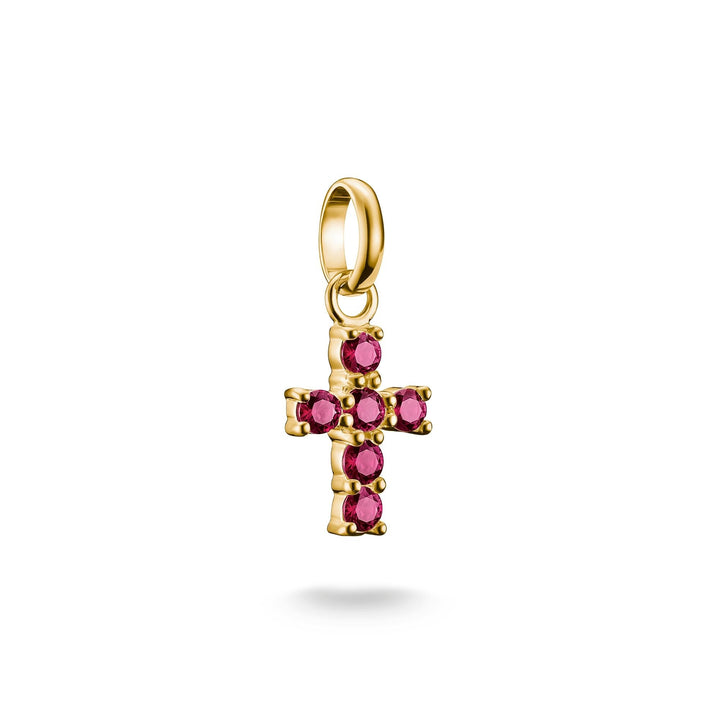 Thomas Sabo Gold-Plated Cross Charm with Lab-Grown Ruby CCC1206MREY