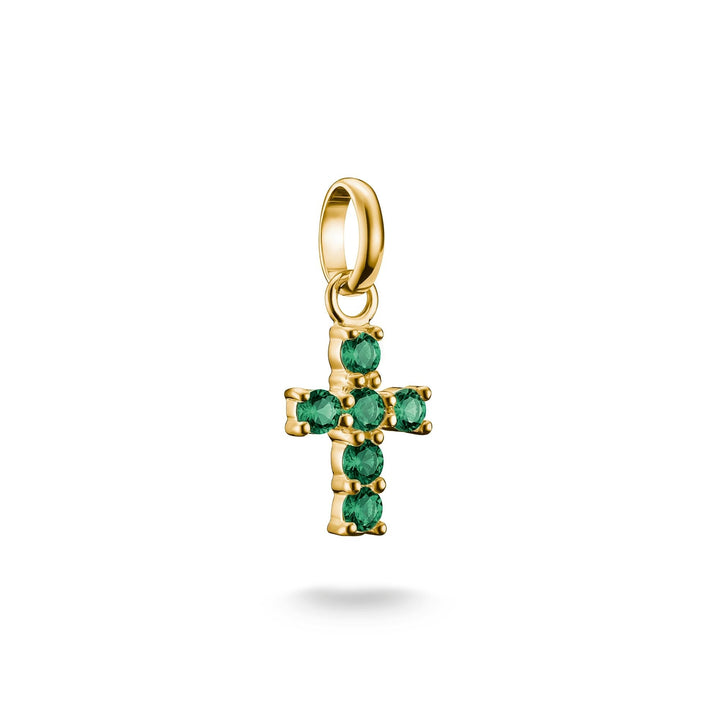 Thomas Sabo Gold-Plated Cross Charm with Green Nano Crystal CCC1206MGRY
